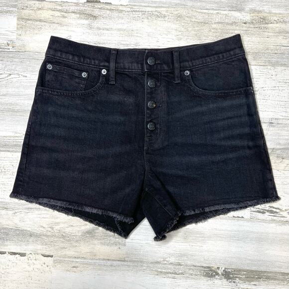 NWT J. Crew Factory High Rise 3” Black Denim Shorts Size 24 Button Fly Raw Hem - Picture 4 of 8